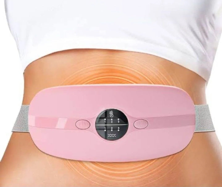 Pink belly button device on a person's waist with a white background