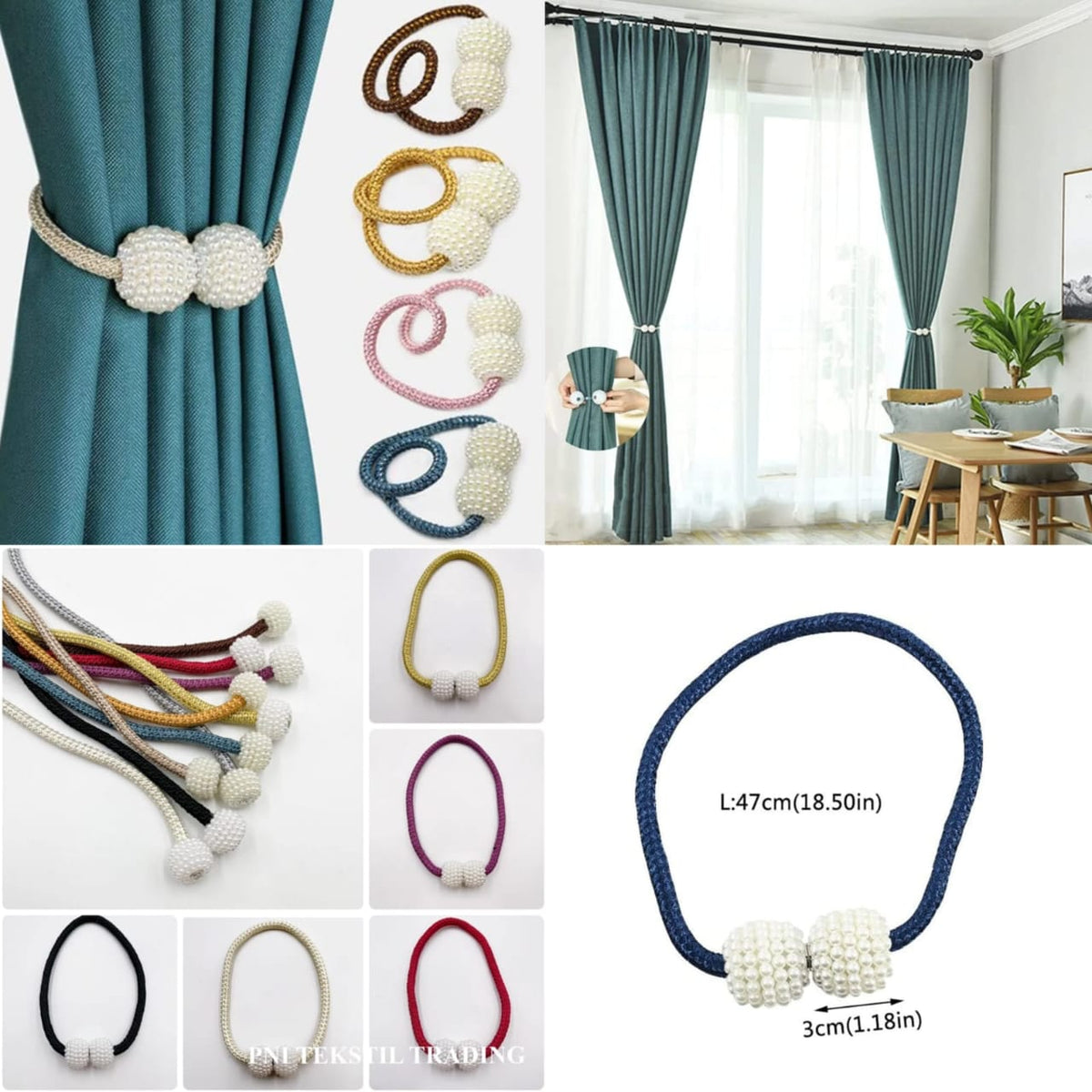 Elegant Magnetic Pearl Curtain Tiebacks Drapery Holdbacks for Home and Office Window Decoration