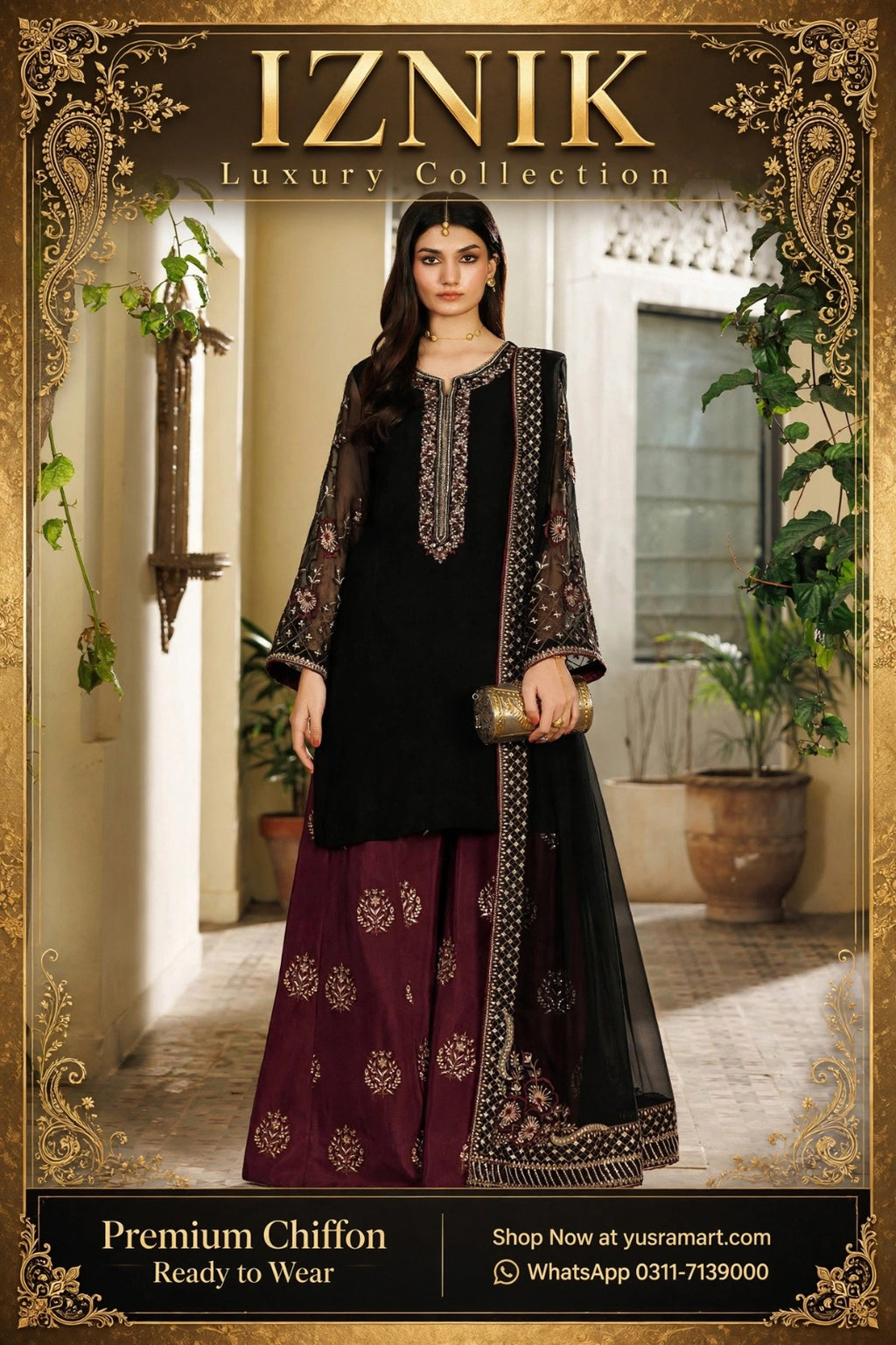 IZNIK Luxury Chiffon Collection 2025 - Heavy Embroidered Adda Work Suit