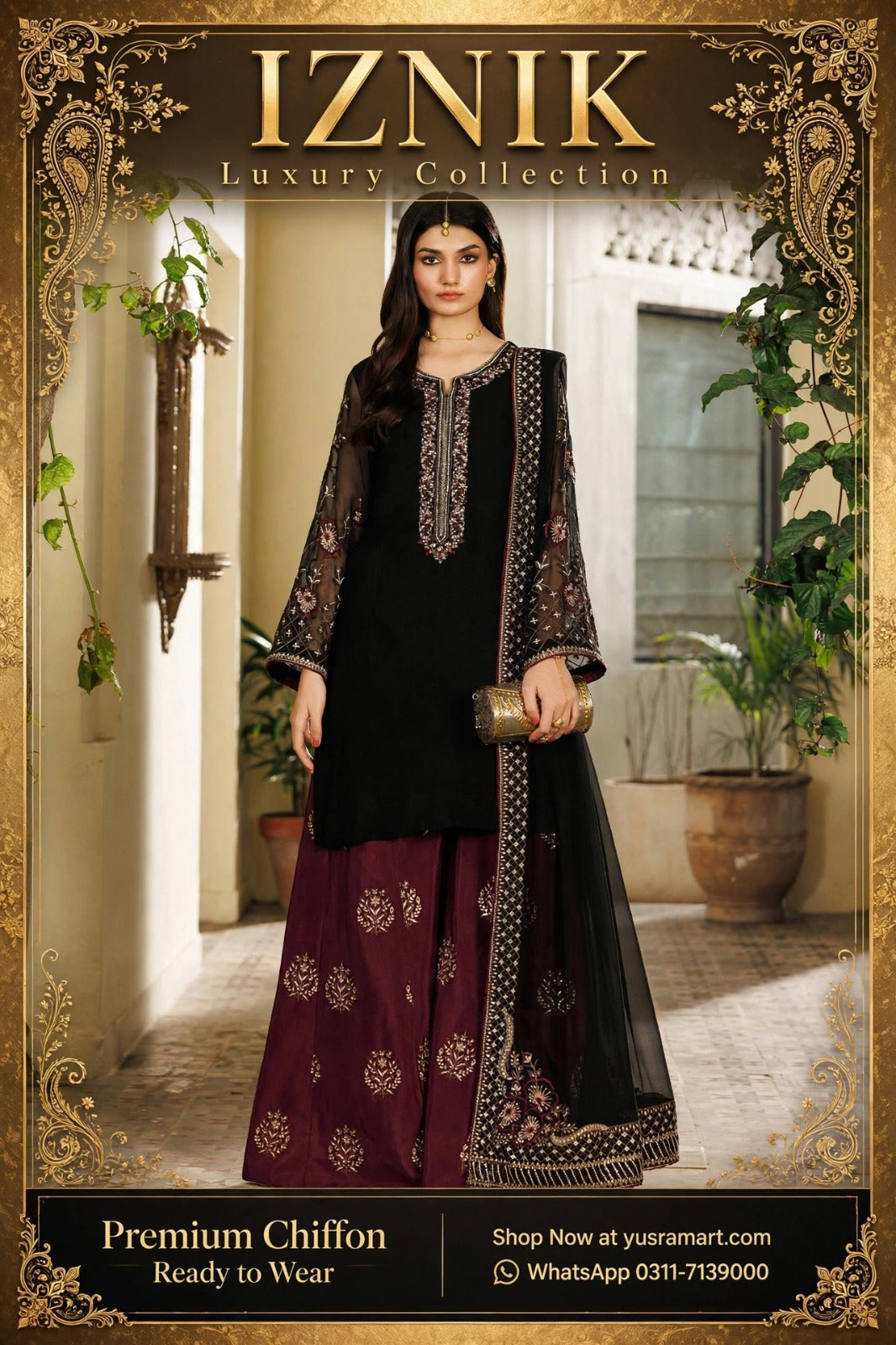 IZNIK Luxury Chiffon Collection 2025 - Heavy Embroidered Adda Work Suit