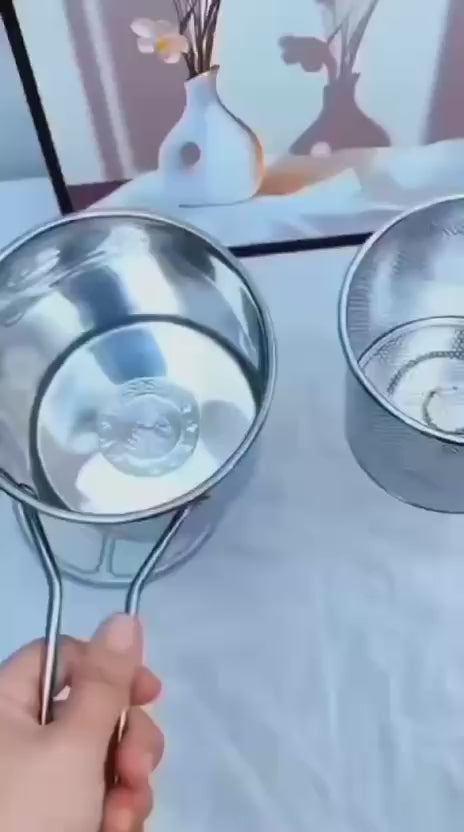 Deep Frying Pot with Strainer Basket 1200ml Stainless Steel