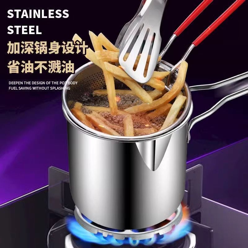 Deep Frying Pot with Strainer Basket 1200ml Stainless Steel