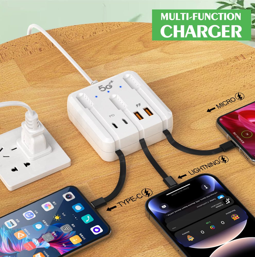 شريط طاقة متعدد الوظائف 120 واط شاحن USB C شحن سريع 4 منافذ محول شاحن سطح المكتب لهواتف آيفون وسامسونج