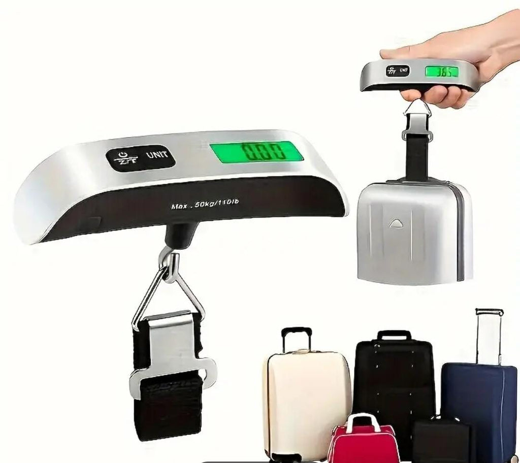 ميزان محمول بشاشة LCD رقمية 110 باوند/50 كغم، ميزان أمتعة إلكتروني معلق للسفر، أدوات وزن حقائب الأمتعة