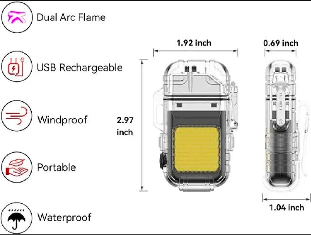 Electric Ligh-ter USB Rechargeable Dual  with Transparent Shell & flash Light