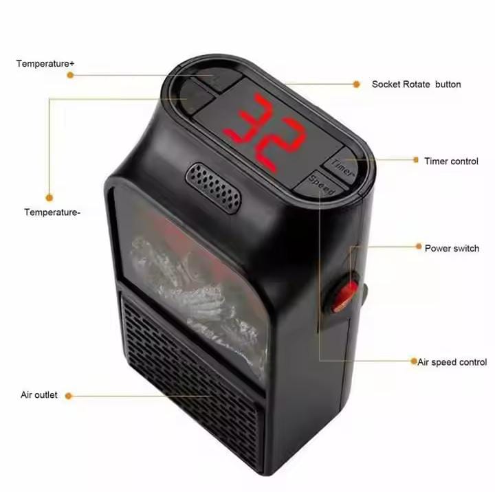 Portable Space Heater Electric Heater Heating for Room 3D Flame Mini Heating Fans Remote