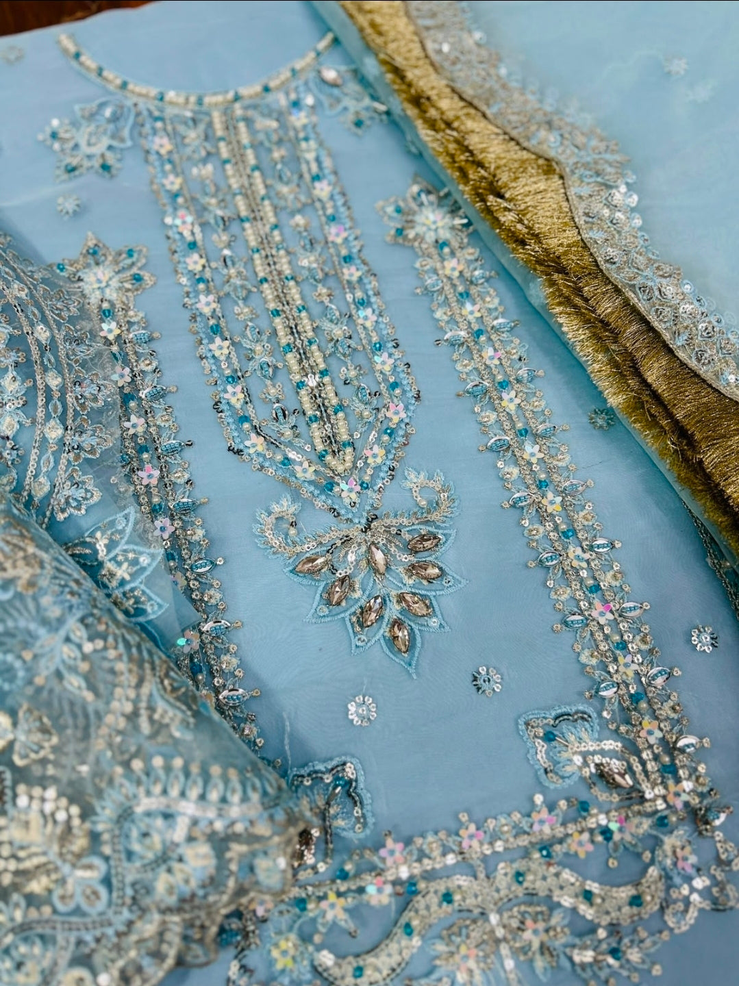 New Alizeh Heavy Embroidered Organza Suit with Adda Work & Silk Trouser