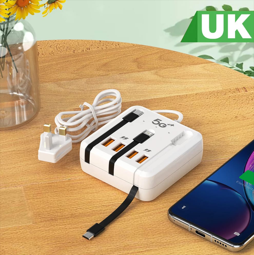 شريط طاقة متعدد الوظائف 120 واط شاحن USB C شحن سريع 4 منافذ محول شاحن سطح المكتب لهواتف آيفون وسامسونج