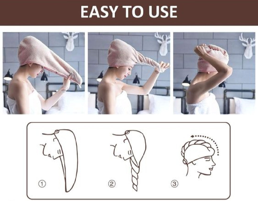 Fast-Drying Microfiber Hair Towel Wrap for Women - Super Absorbent Bath Hat