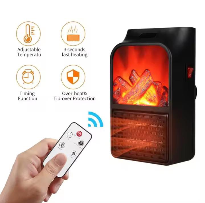 Portable Space Heater Electric Heater Heating for Room 3D Flame Mini Heating Fans Remote