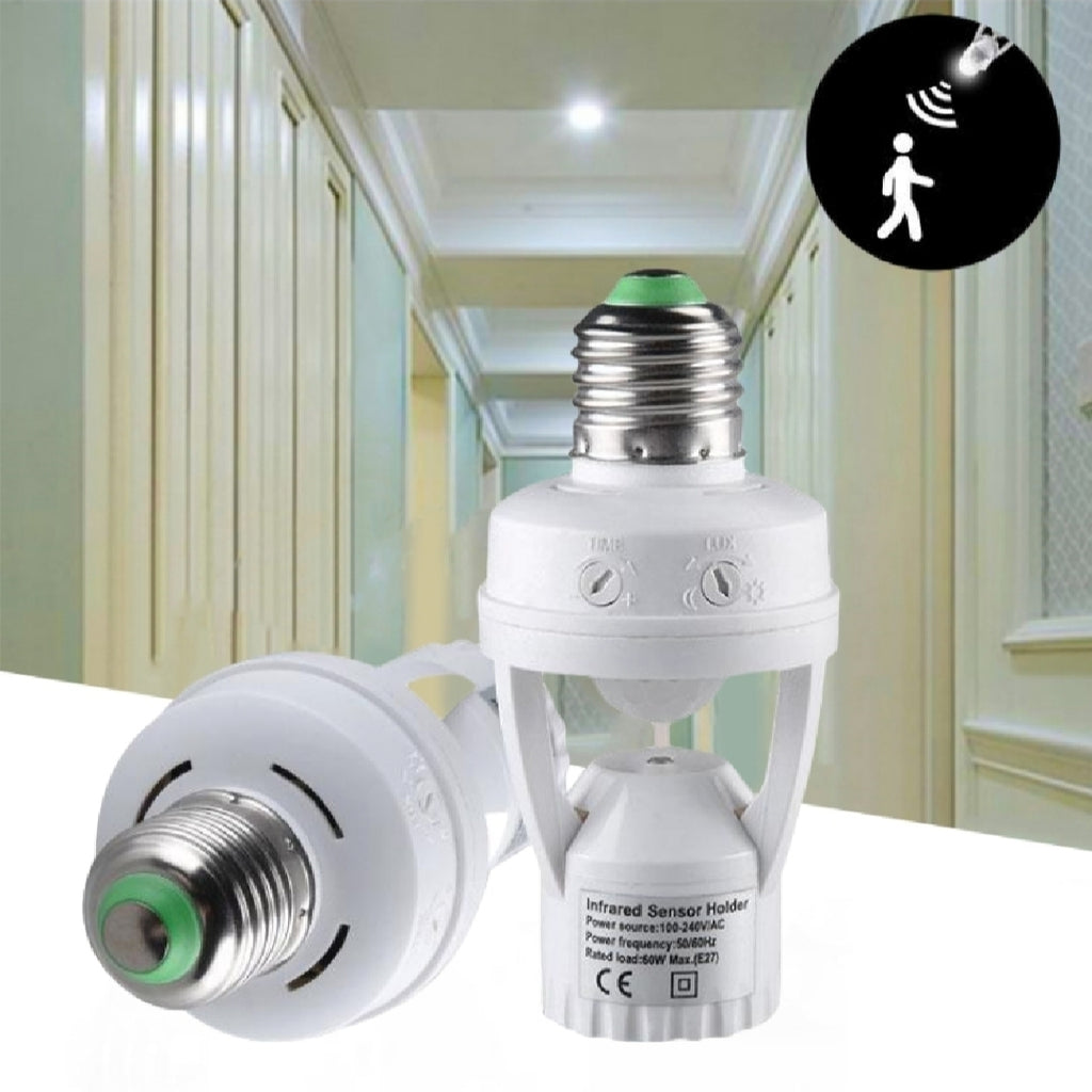 مصباح LED بمستشعر حركة جسم الإنسان PIR مع مقبس لمبة مفتاح تحكم مناسب لمصابيح E27 اللولبية مستشعر أمان