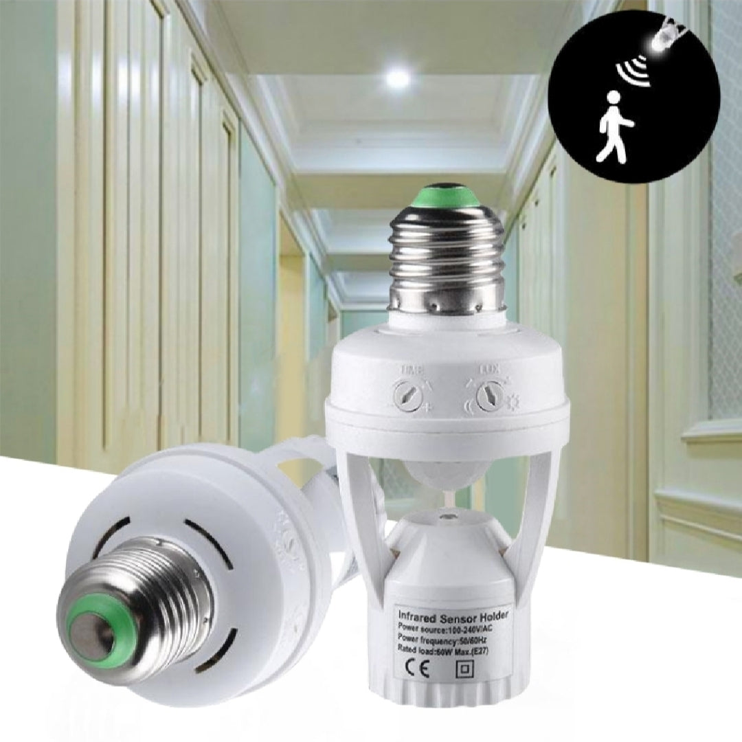مصباح LED بمستشعر حركة جسم الإنسان PIR مع مقبس لمبة مفتاح تحكم مناسب لمصابيح E27 اللولبية مستشعر أمان