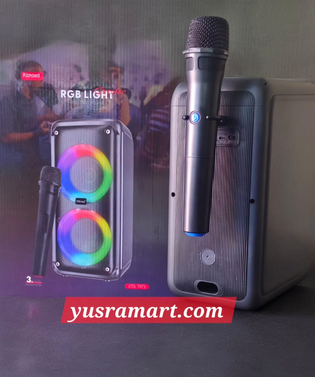 مكبر صوت بلوتوث لاسلكي محمول مع ميكروفون لاسلكي وإضاءة LED RGB يدعم الميكروفون، وراديو FM، و AUX، و USB، وبطاقة SD، ومكبر صوت كاريوكي مضخم صوت بافيل