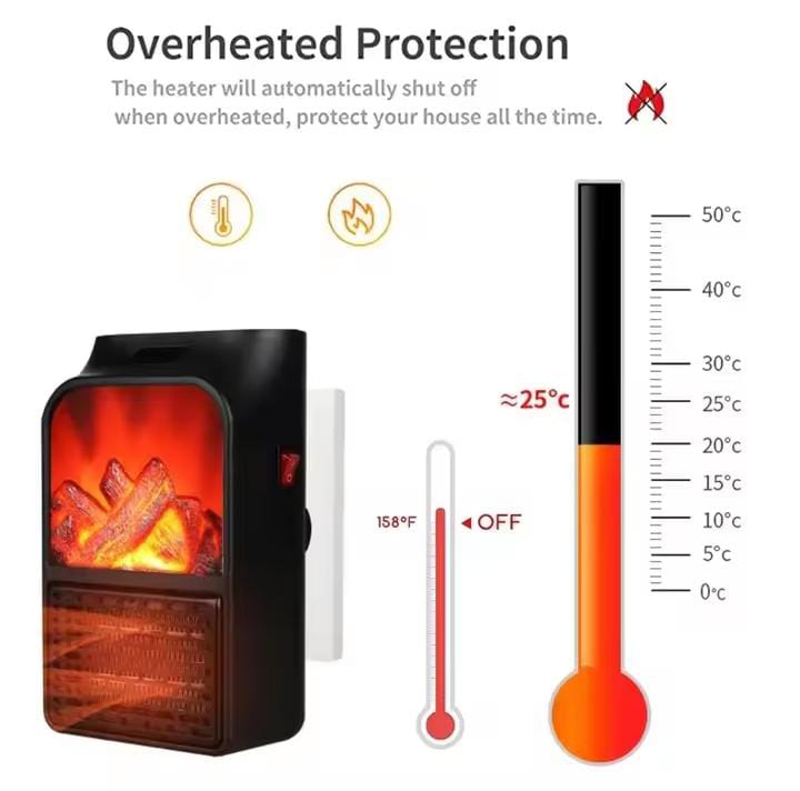 Portable Space Heater Electric Heater Heating for Room 3D Flame Mini Heating Fans Remote