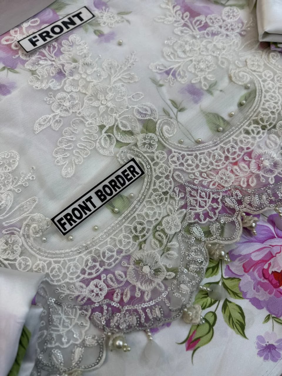 MARIA.B Luxury Chiffon Collection - Digital Printed Silk - White Floral Master Replica