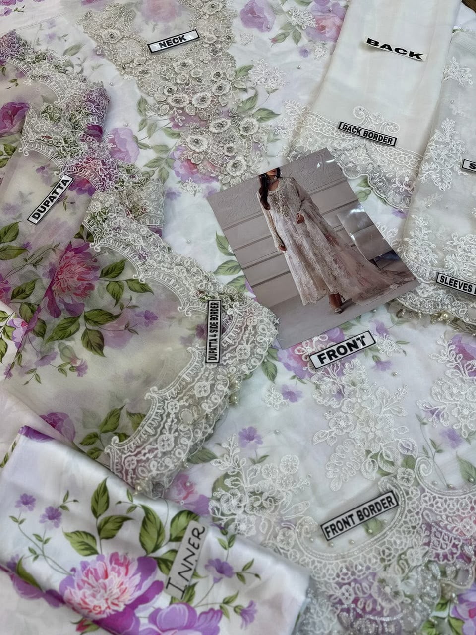 MARIA.B Luxury Chiffon Collection - Digital Printed Silk - White Floral Master Replica