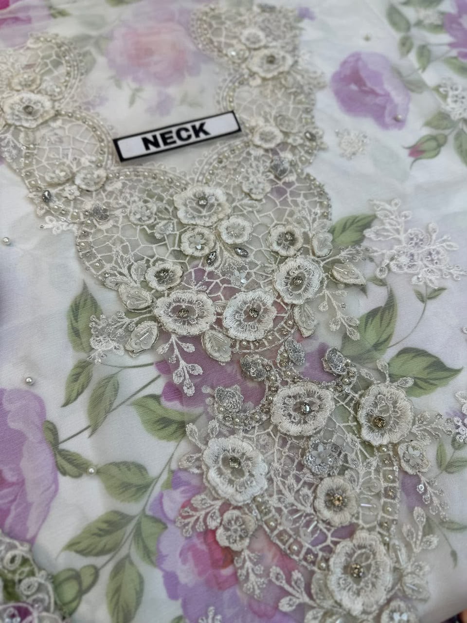 MARIA.B Luxury Chiffon Collection - Digital Printed Silk - White Floral Master Replica